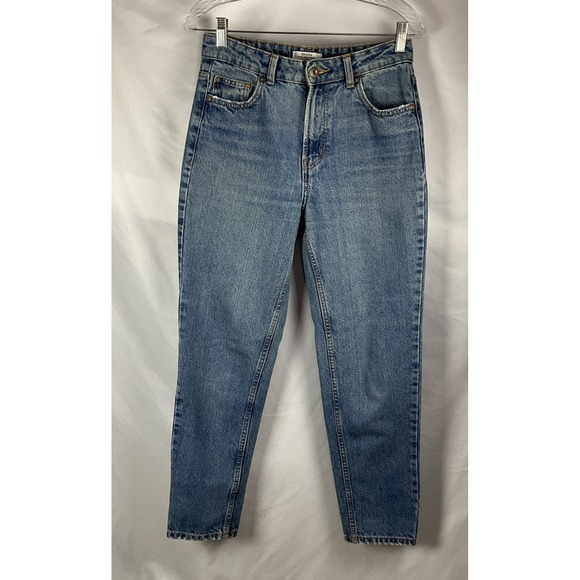 Bershka Denim - Bershka Women's Size 4 Straight Leg JeansLight Blue High Rise Denim Tapered Hem